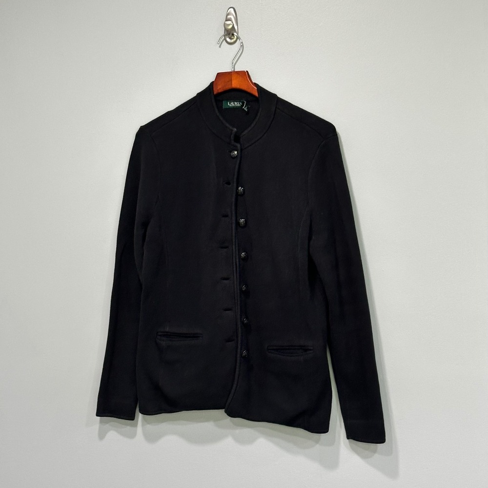 Lauren Ralph Lauren Womens Black Military Knit Cardigan Jacket XL Crest Buttons